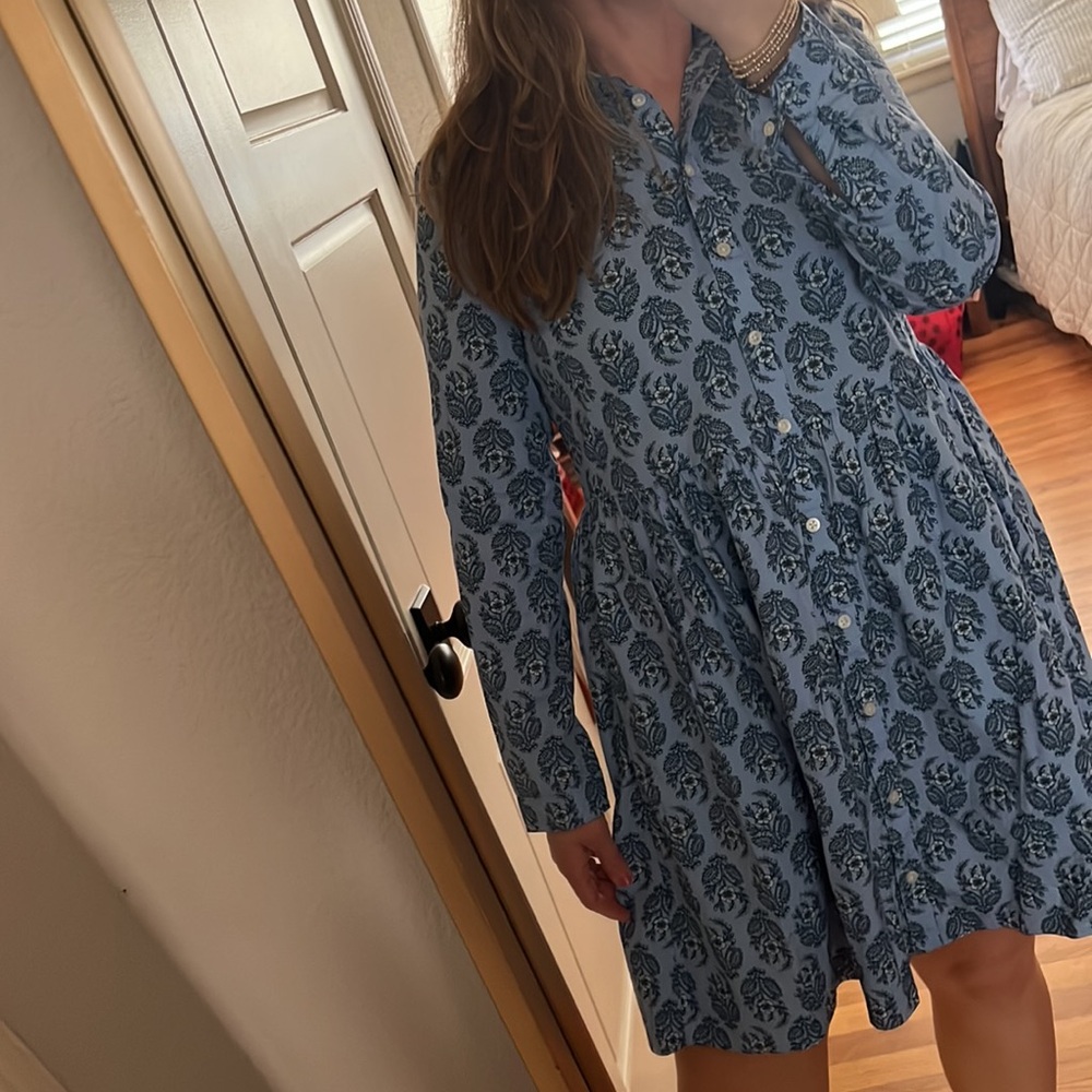 J. Crew Blue Floral Paisley Patterned Long Sleeve Cotton Shirtdress 6